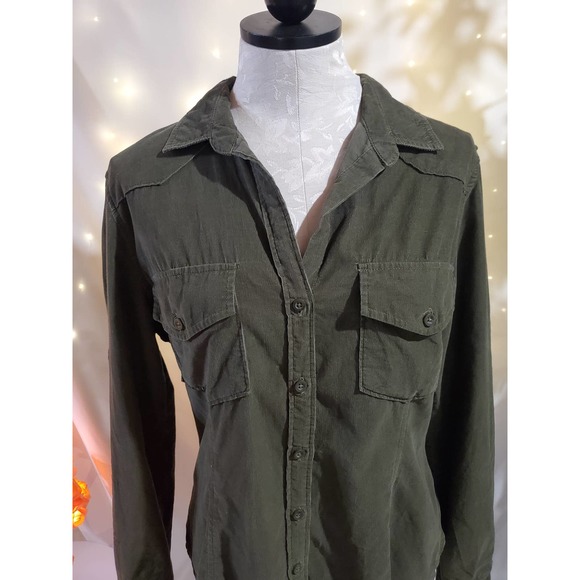 Bella Dahl x Anthropologie Corduroy Button-Up Shirt Women’s Medium (Olive Green) - Picture 6 of 10